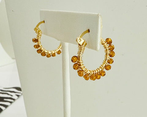 Beaded Hoop Medium Amber Earrings