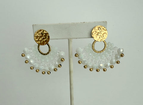 Fan Beaded White Earrings