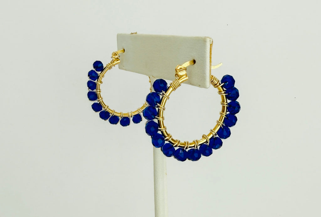 Beaded Hoop Large Blue Earrings