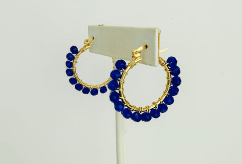 Beaded Hoop Large Blue Earrings
