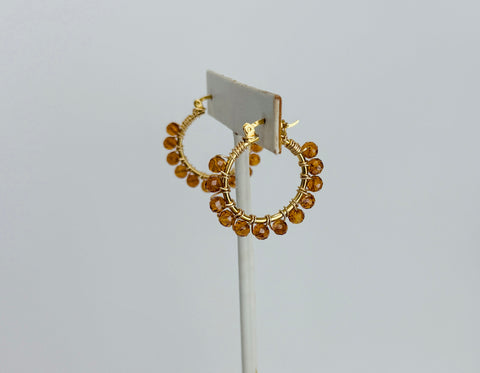 Beaded Hoop Large Amber Earrings