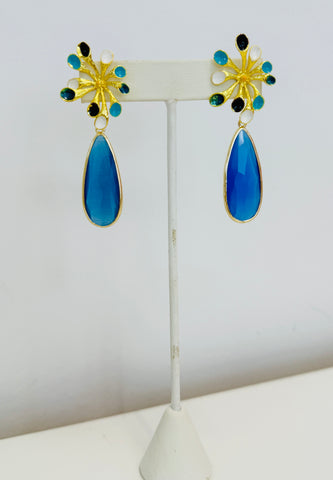 Blue Drop Earrings with Crystals