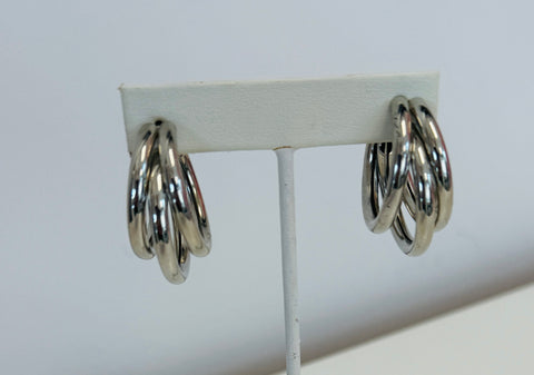 Triple Silver Hoop Earrings