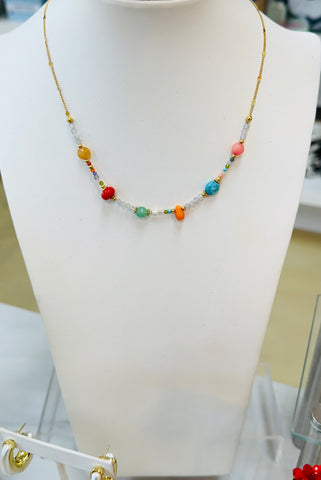 Multi Bright Colored Beads Necklace