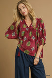 Umgee Wine Boho Blouse CW