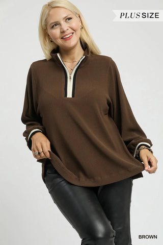 Umgee Chocolate Half-Zip Top CW