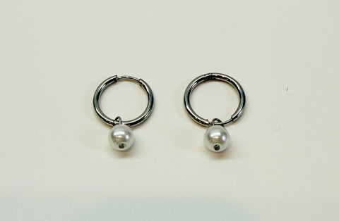 Silver Pearl Huggie Hoop