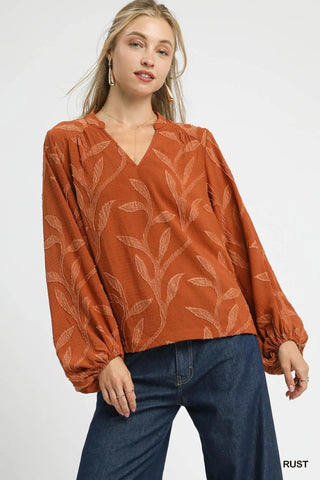 Umgee Rust Jacquard Blouse CW