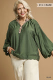 Umgee Olive Scallop Hem Blouse CW
