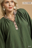 Umgee Olive Scallop Hem Blouse CW