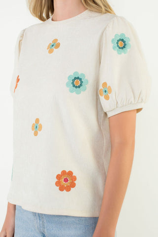 THML Cream Floral Embroidered Top CW