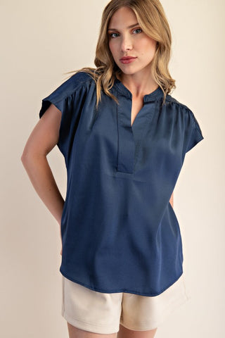 Glam Navy Satin Blouse CW