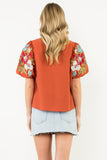 THML Rust Embroidered Puff Sleeve Top CW