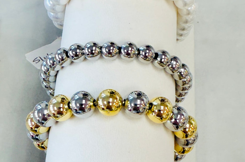 Mixed Gold and Silver Bead Slider Bracelet