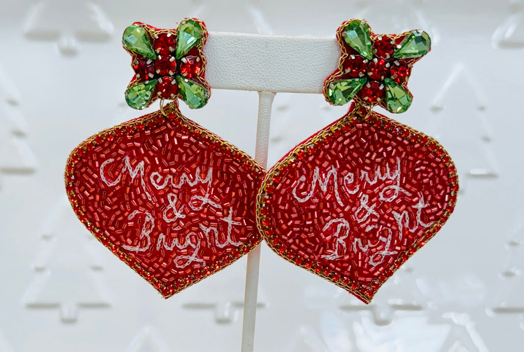 Red Ornament Beaded Earrings