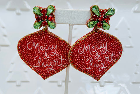 Red Ornament Beaded Earrings