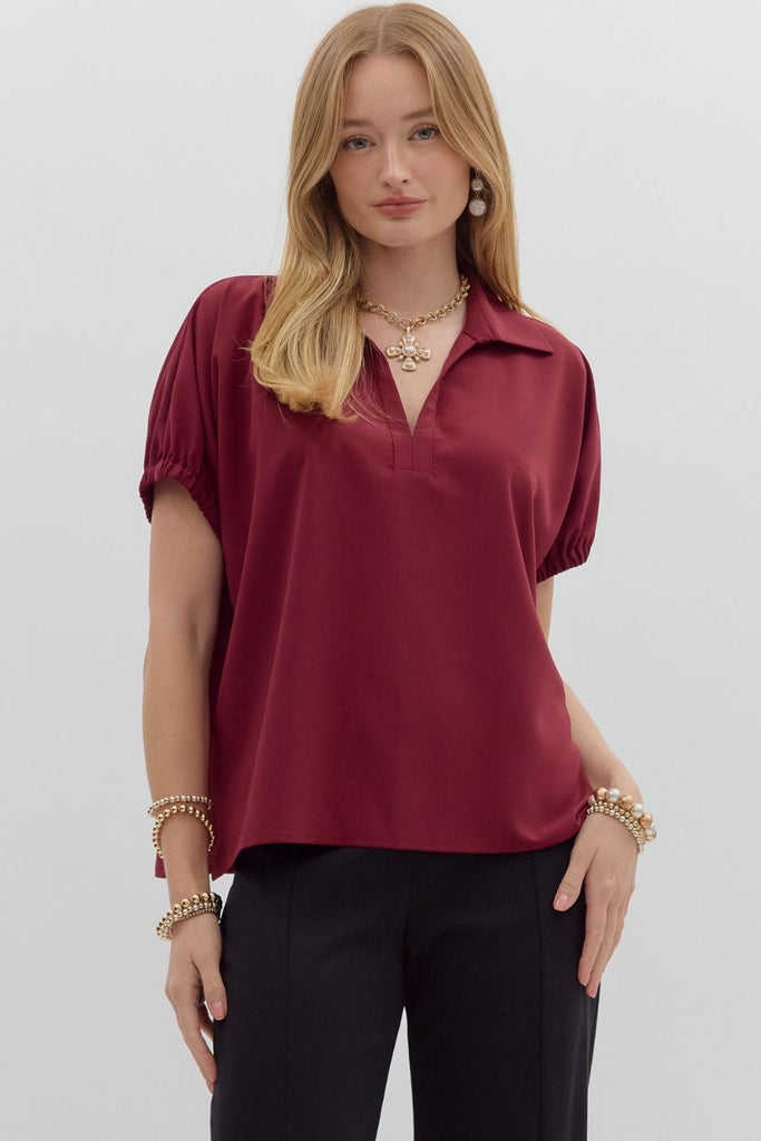 Entro Burgundy Collared Top CW