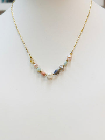 Pearl and Pink Stones Necklace