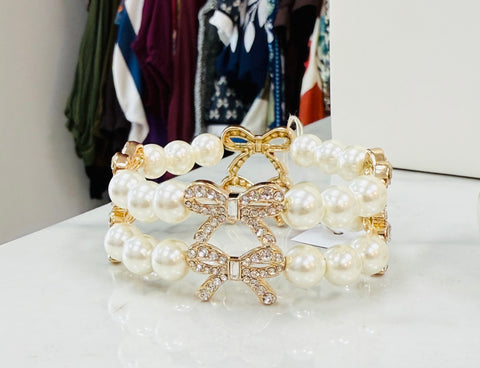 Double Pearl Bow Bracelet