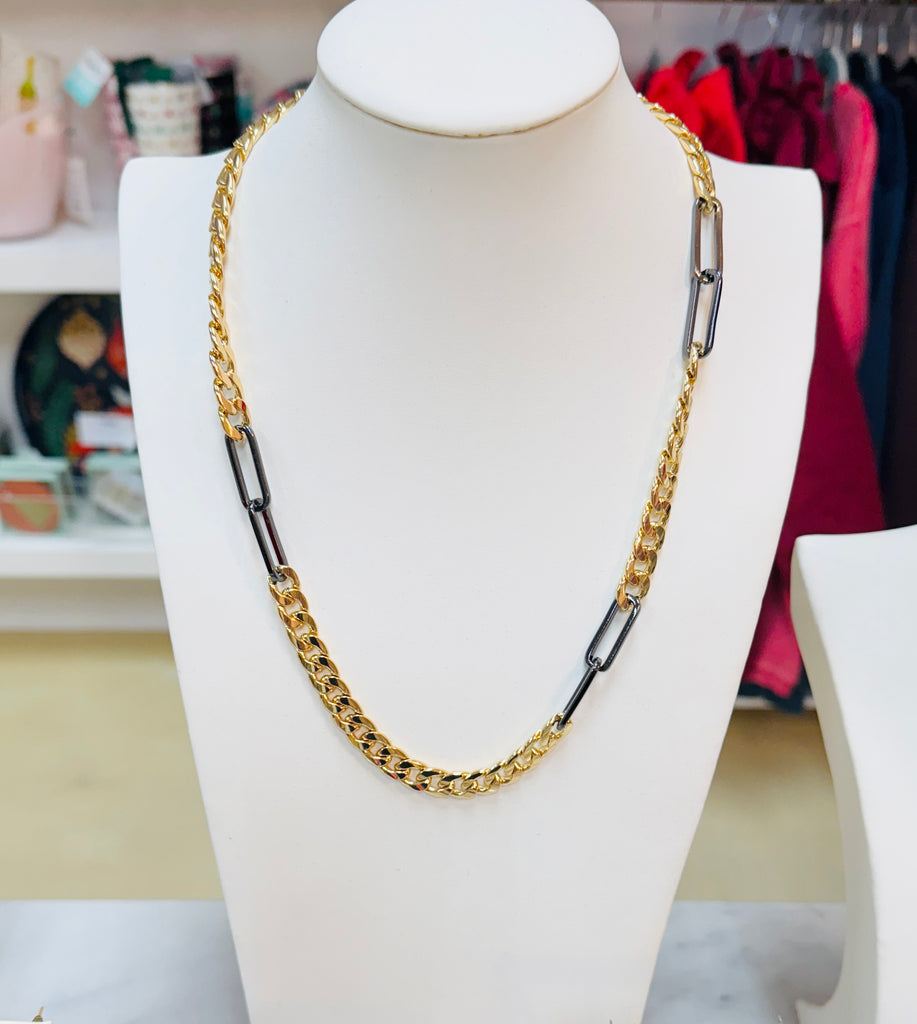 Mixed Metal Long Chunky Chain Necklace