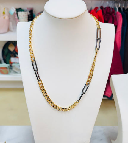 Mixed Metal Long Chunky Chain Necklace