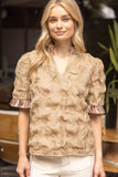 Voy Tan Satin Ruffled Top CW