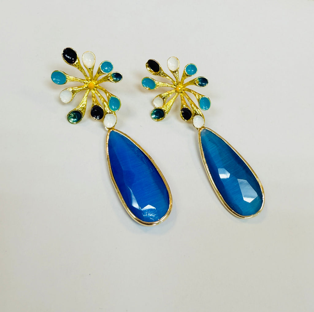 Blue Drop Earrings with Crystals