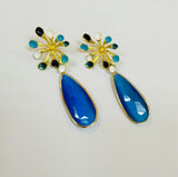 Blue Drop Earrings with Crystals