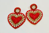 Red Heart Beaded Earrings