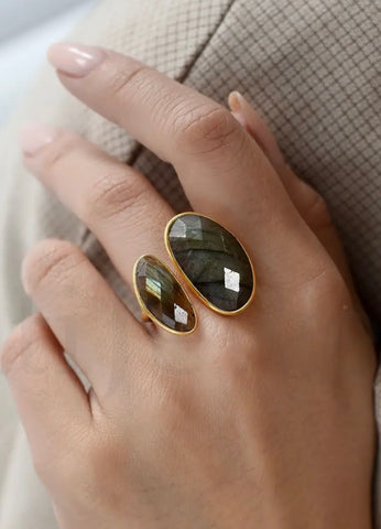 Double Gemstone Ring Labradorite