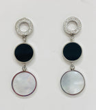 Crystal Silver, black, and mother pearl earrings