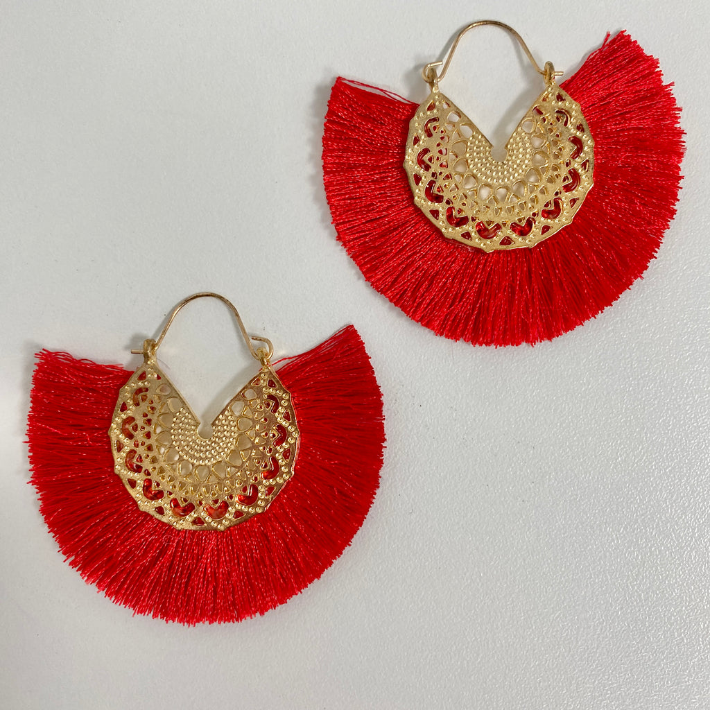 Red Fan Tassel Earrings