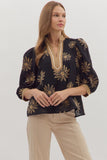 Entro Black Sunflower Embroidered Top CW