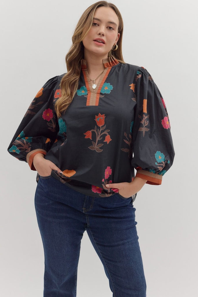 Entro Black Botanical Top CW