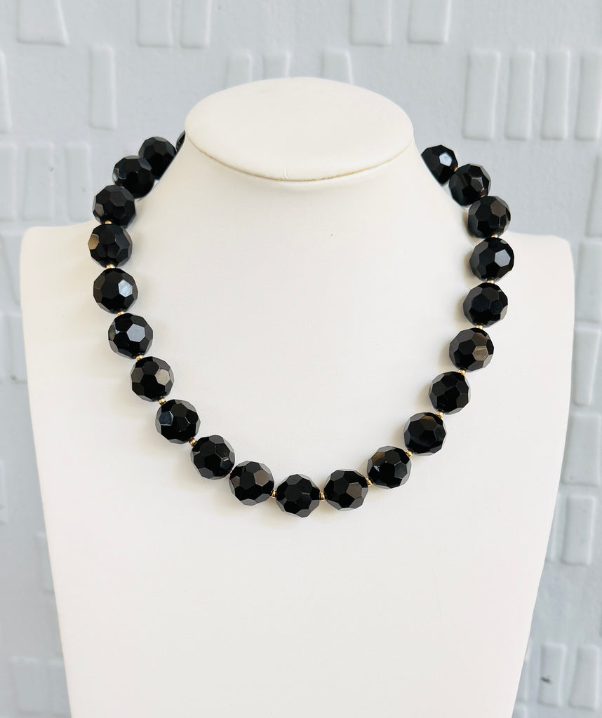 Black Crystal Cut Bead Necklace