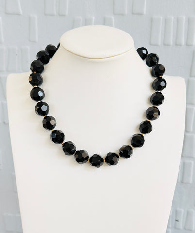 Black Crystal Cut Bead Necklace