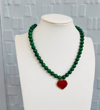 Green Bead with Heart Necklace