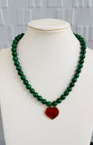 Green Bead with Heart Necklace