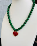 Green Bead with Heart Necklace