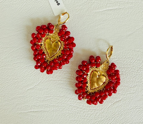 Red Beaded Heart Earrings