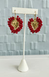 Red Beaded Heart Earrings