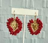 Red Beaded Heart Earrings