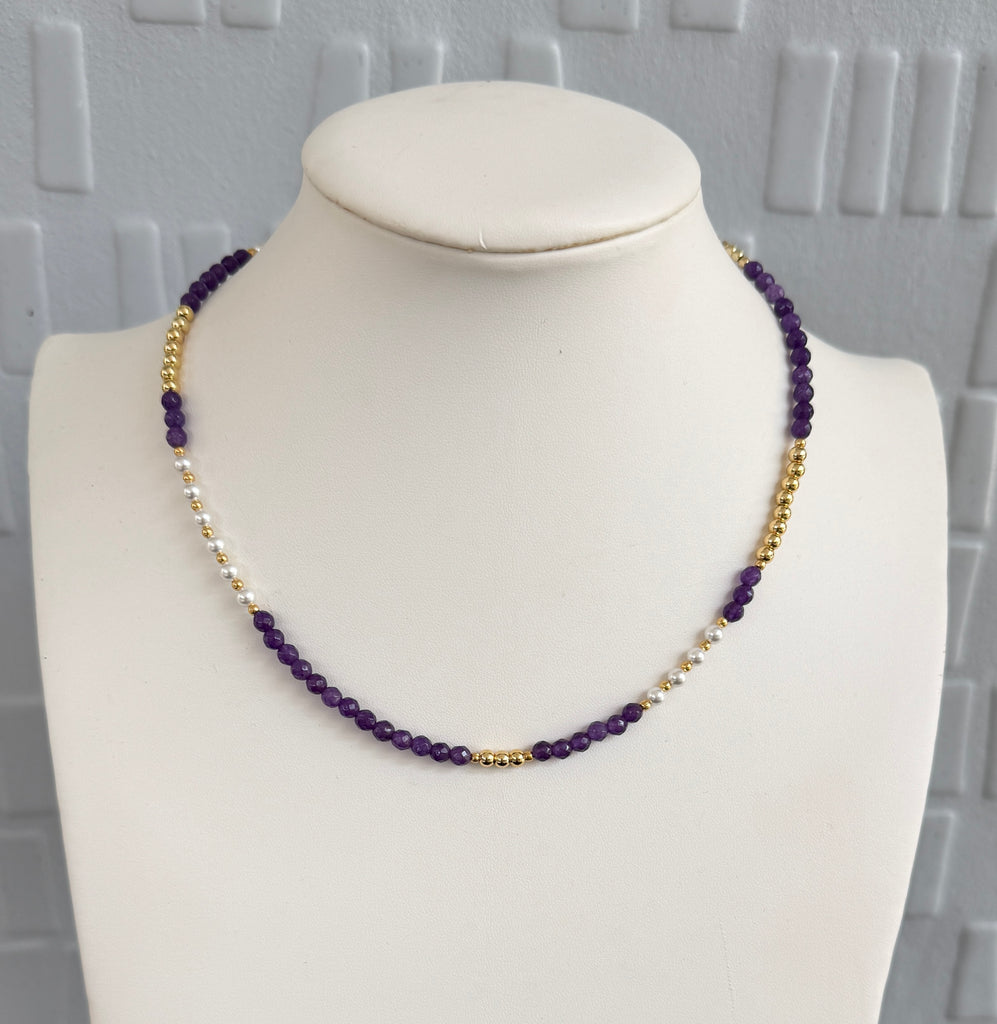 Purple Bead and Pearl Necklace