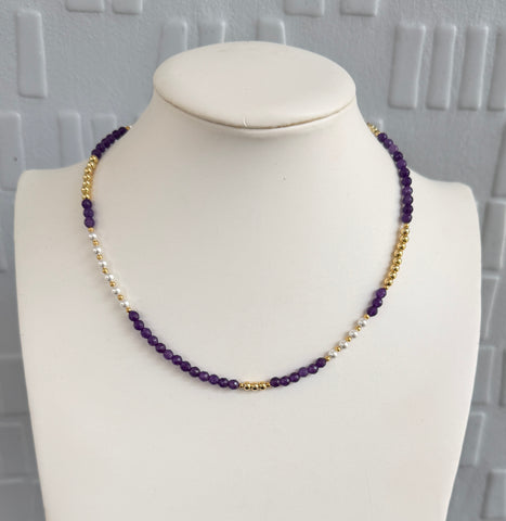 Purple Bead and Pearl Necklace
