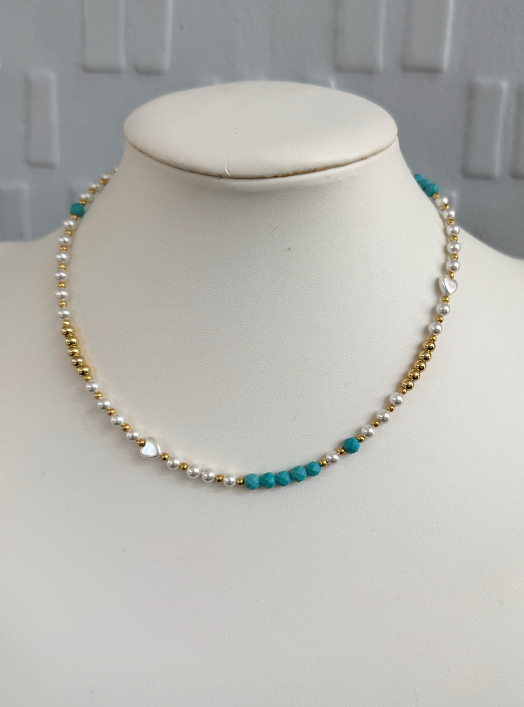 Turquoise Bead and Pearl Necklace