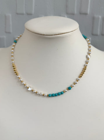 Turquoise Bead and Pearl Necklace