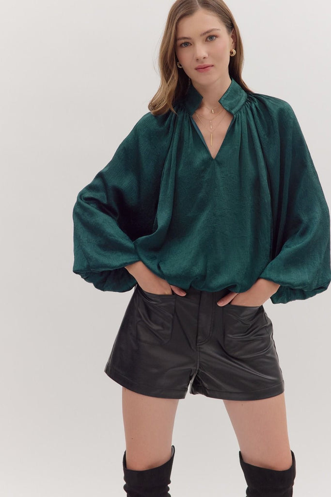 Entro Forest Green Bubble Hem Blouse CW