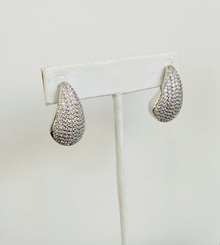 Teardrop Pave Silver Earrings
