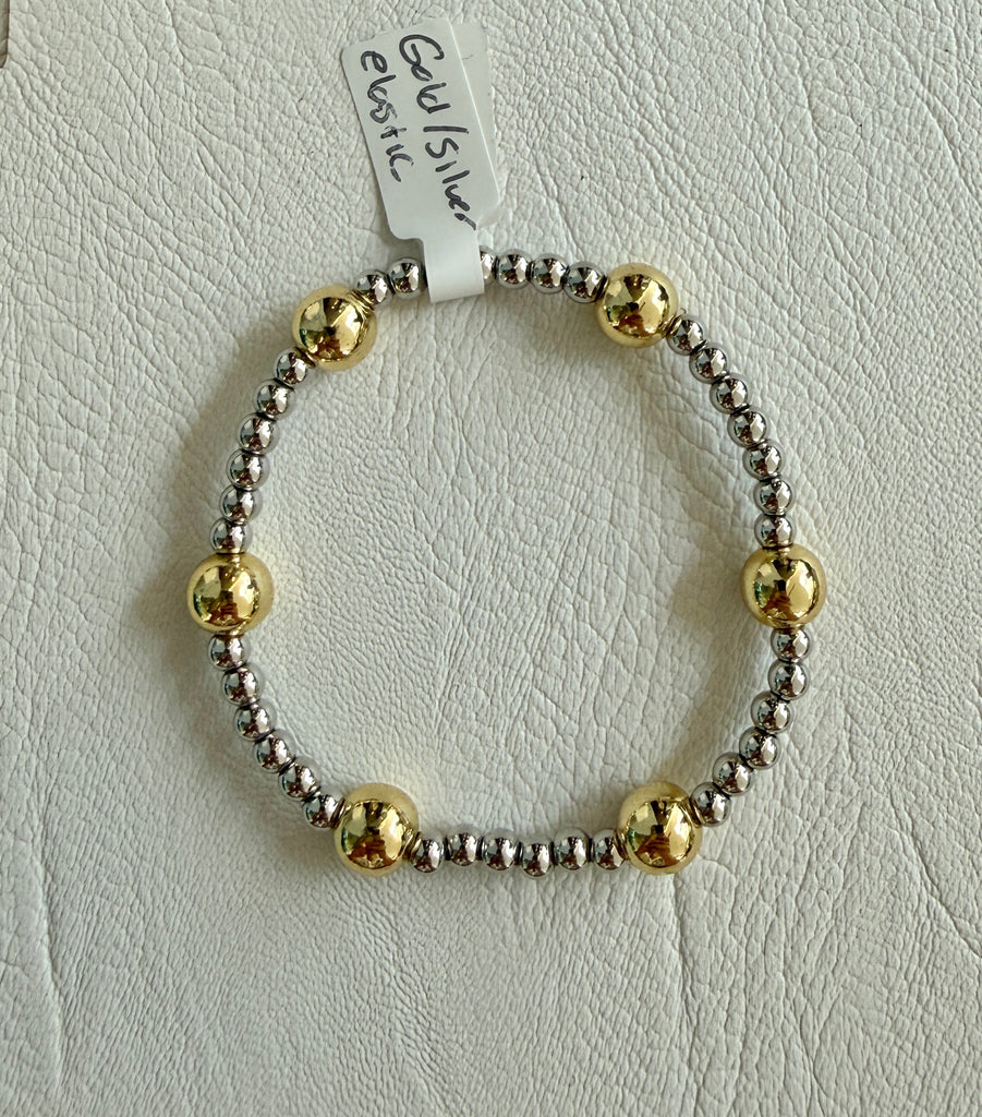 Gold and Silver Bead Stretch Bracelet