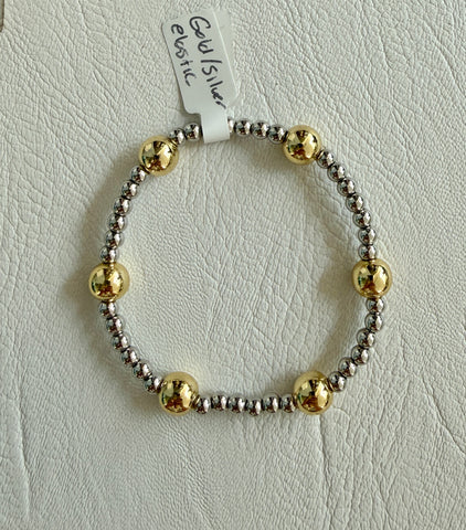 Gold and Silver Bead Stretch Bracelet
